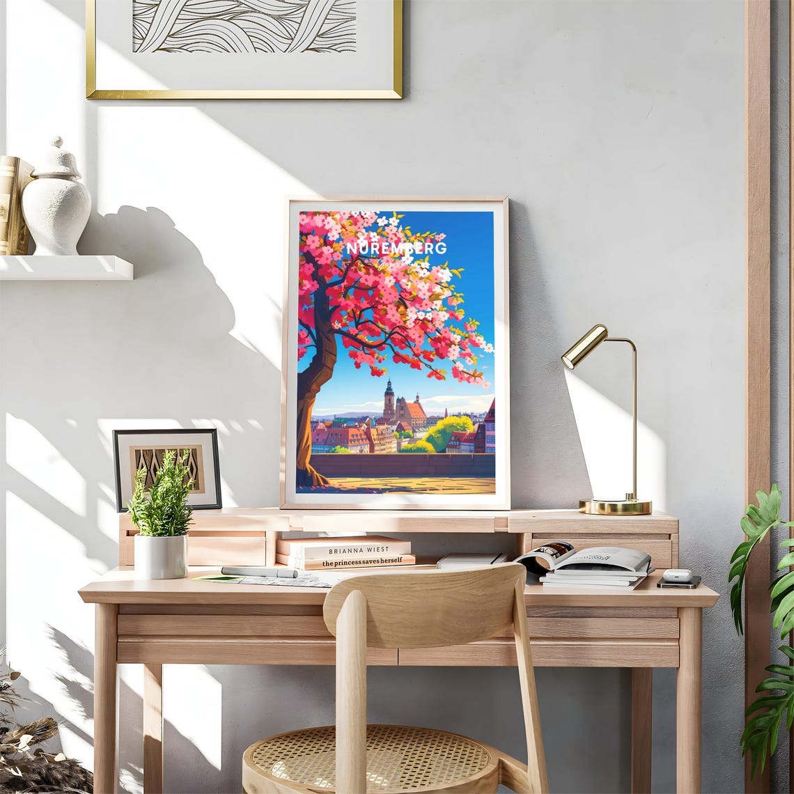 Nuremberg Germany Cherry Blossom Tree Old Town View Art Poster - Image 4