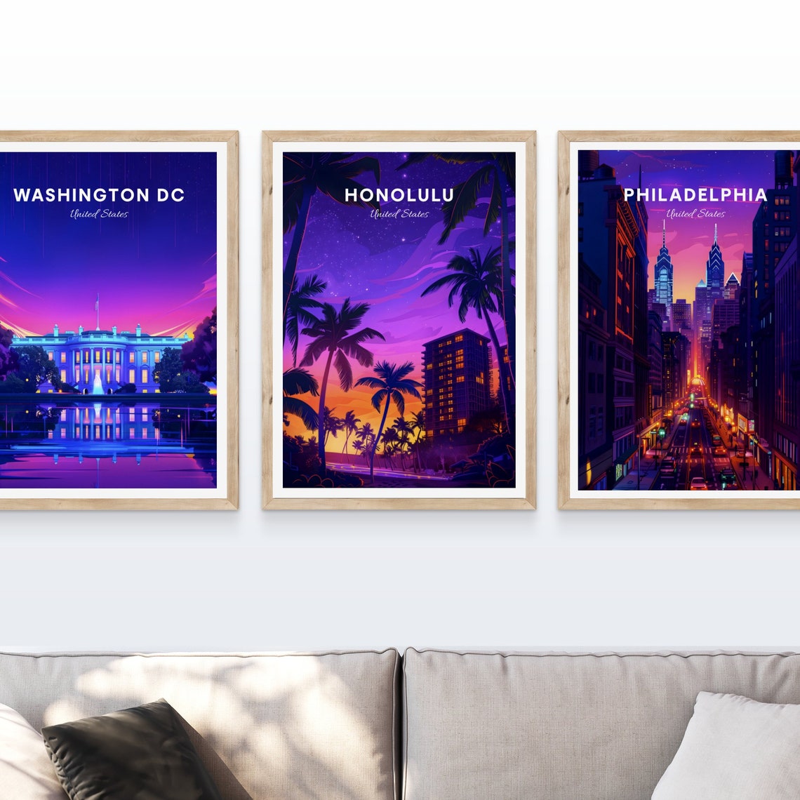 Honolulu Palm Trees at Night Over the Glowing Beach Resort Poster - Image 4