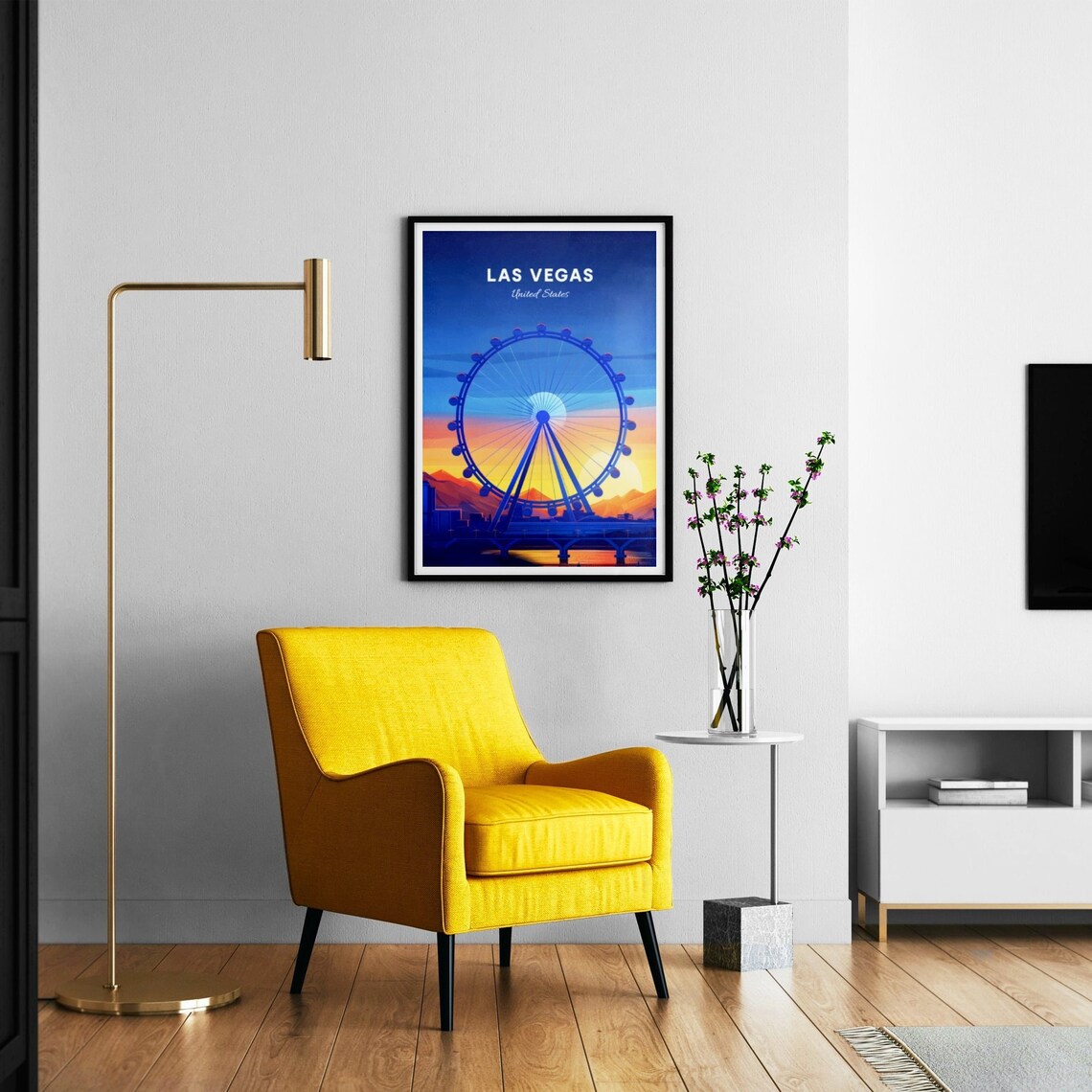 Las Vegas Ferris Wheel At Dusk Over Desert Mountains Travel Poster - Image 3