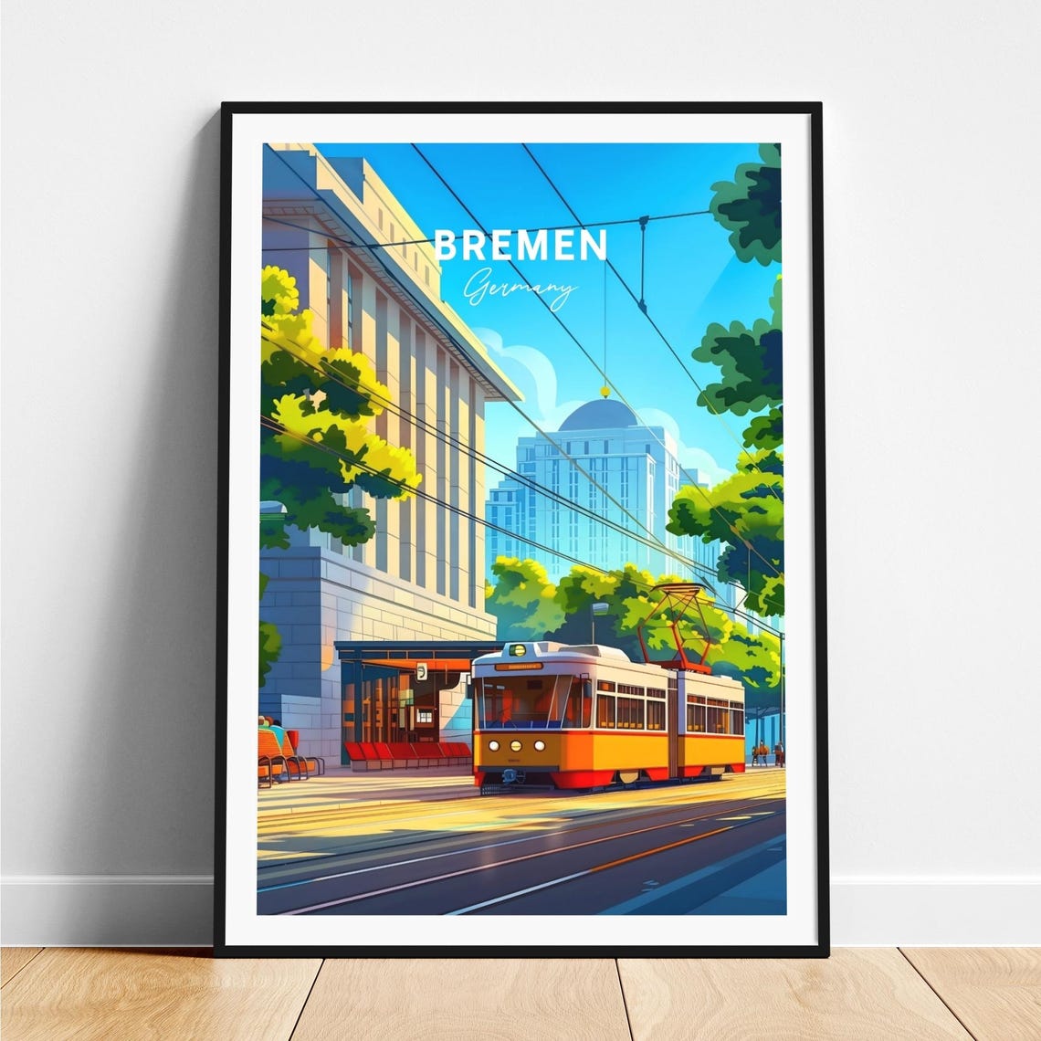 Bremen Germany Yellow Tram Station Sunny Day View Art Poster