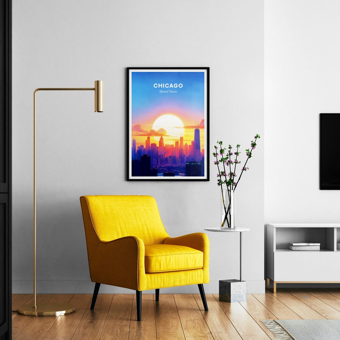 Chicago Illinois Sunset Skyline Silhouette Willis Tower Travel Poster - Image 3