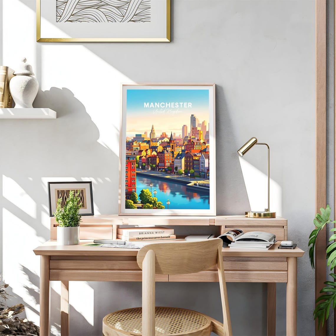 Manchester England Riverside Old Town Sunset Evening Travel Poster - Image 4