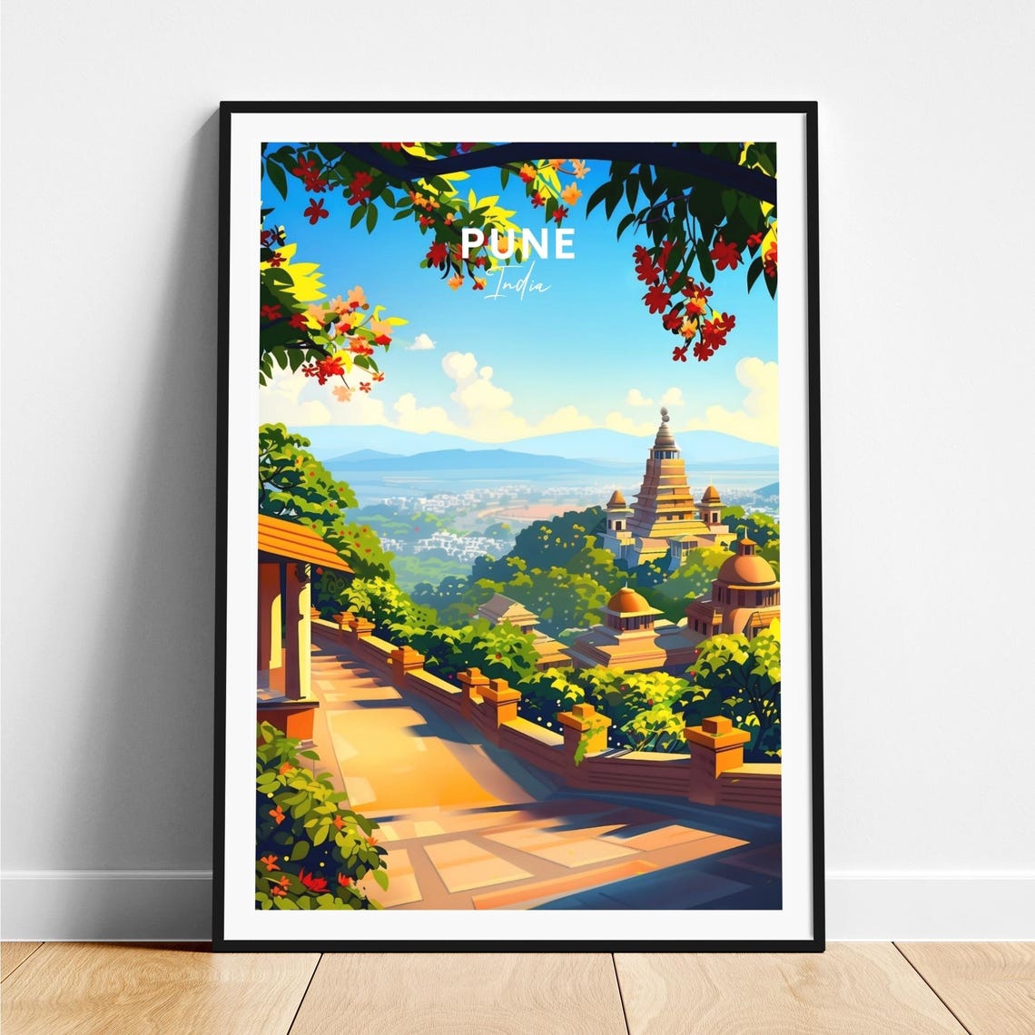 Pune Hilltop Temple Gardens Panoramic View India Travel Poster