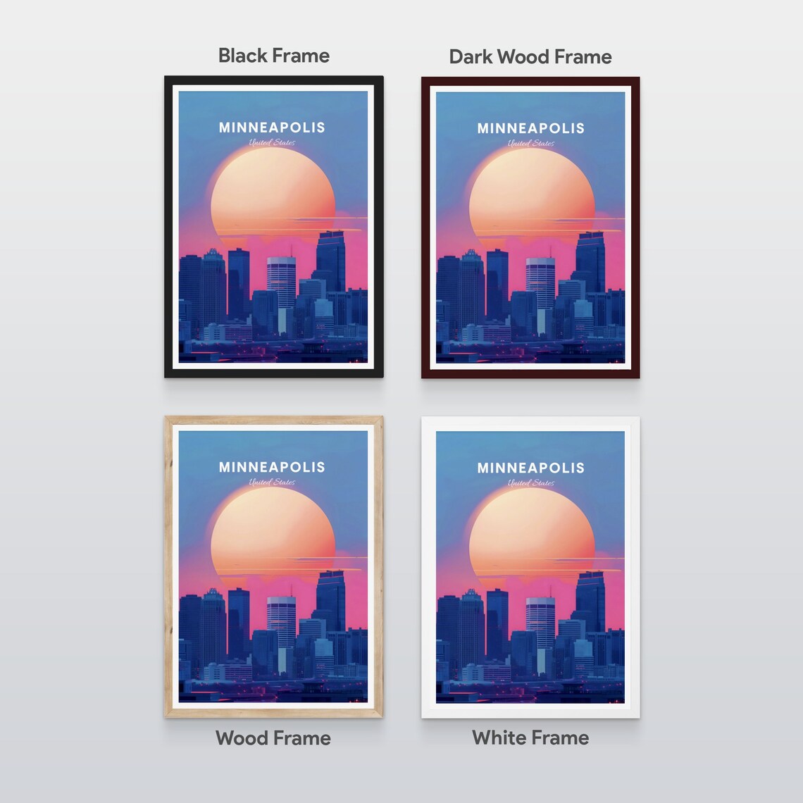 Minneapolis Minnesota Skyline Giant Sunset Sun Cityscape Poster - Image 2