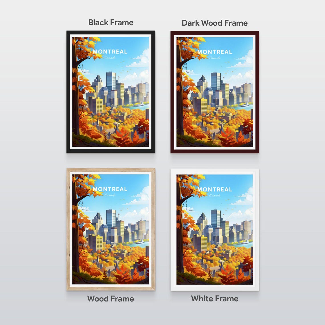 Montreal Canada Downtown Autumn Skyline Maple Leaves River Poster - Image 2