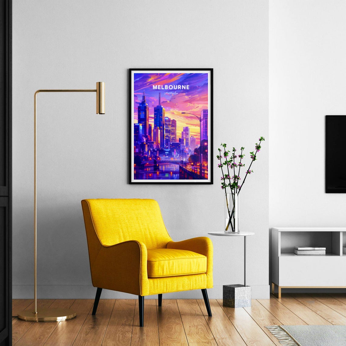 Melbourne Australia Sunset Skyline Yarra River Purple Travel Poster - Image 3
