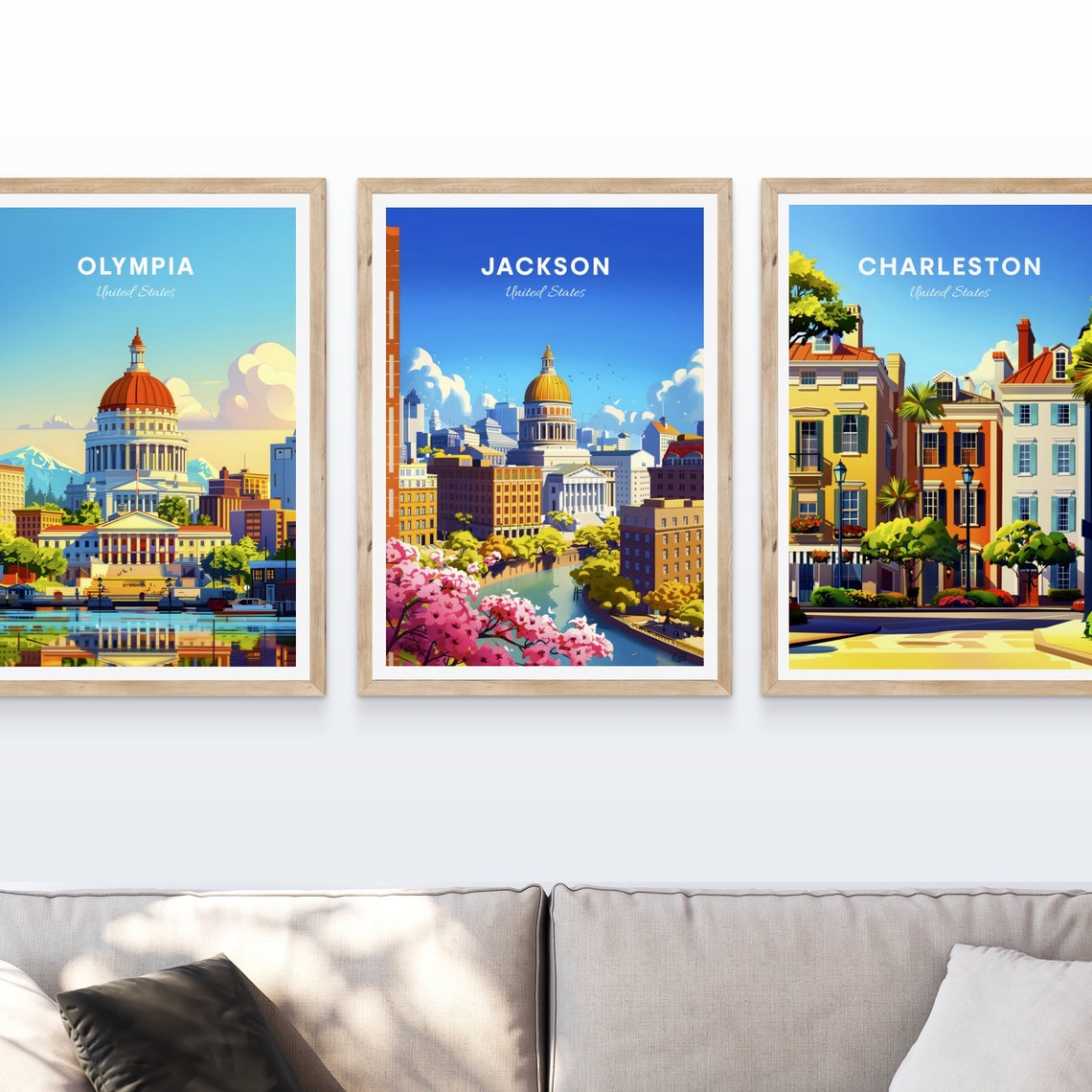 Jackson Golden Dome Capitol Building and Spring Blossoms Travel Poster - Image 3