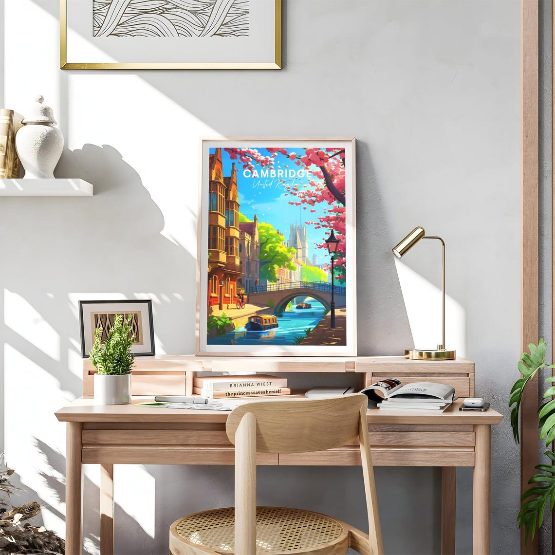 Cambridge England River Bridge Boats Blossom Spring Travel Poster - Image 4