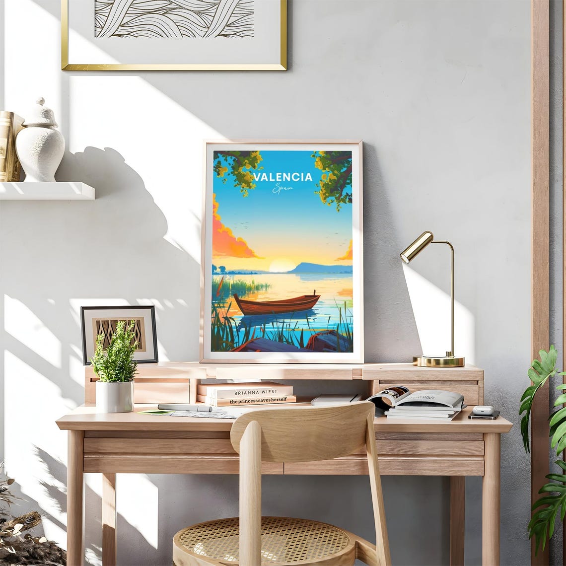 Valencia Spain Golden Sunset Lagoon Wooden Boat Reeds Poster - Image 4