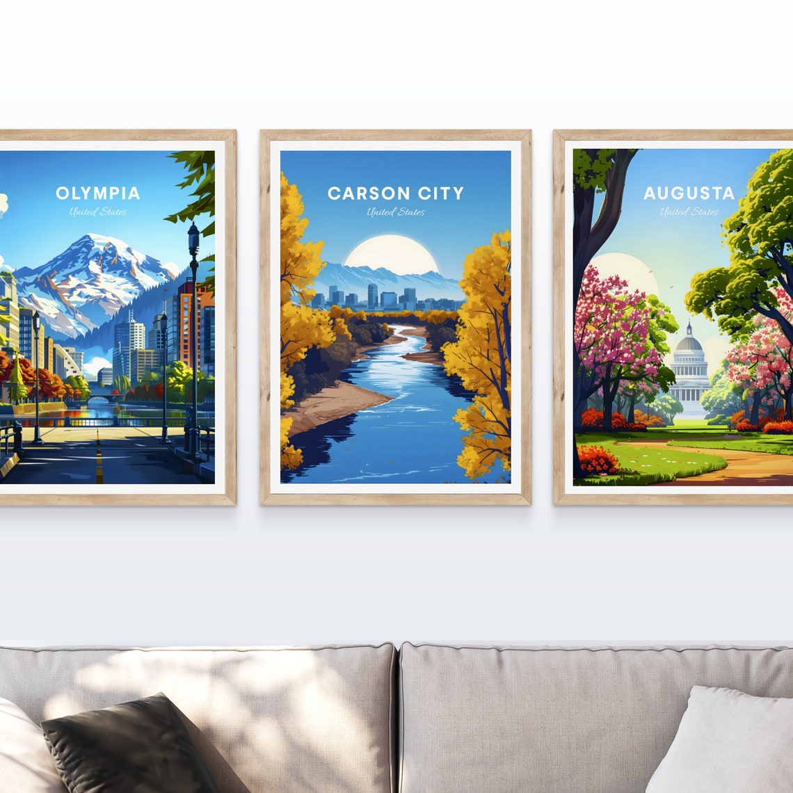 Carson City River Autumn Trees Big Sun Skyline Travel Poster - Image 3