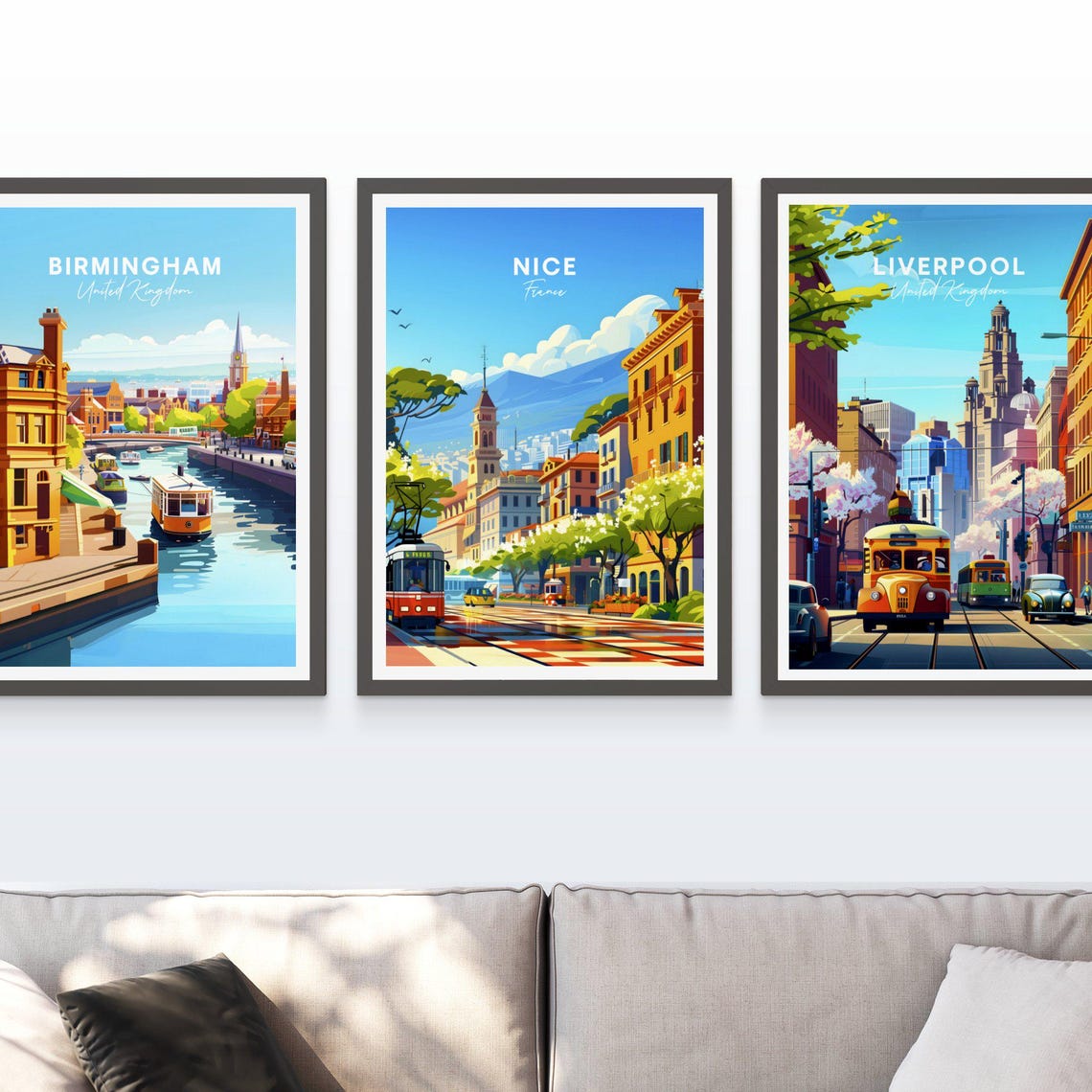 Nice France City Tram Square Bell Tower Colorful Buildings Poster - Image 3