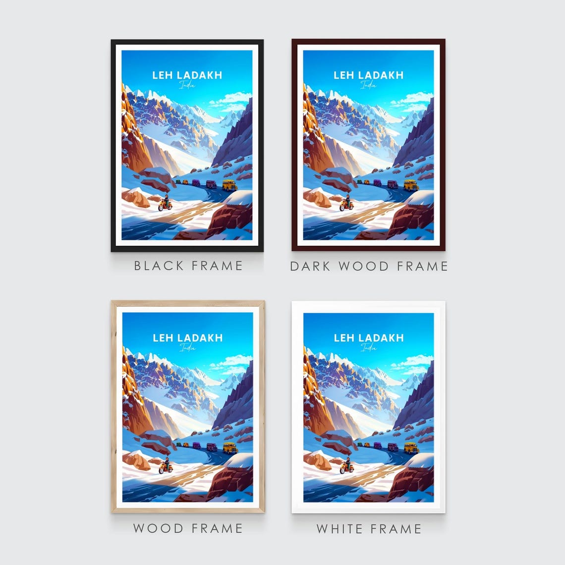 Leh Ladakh India Snowy Mountain Road Adventure Travel Poster - Image 3