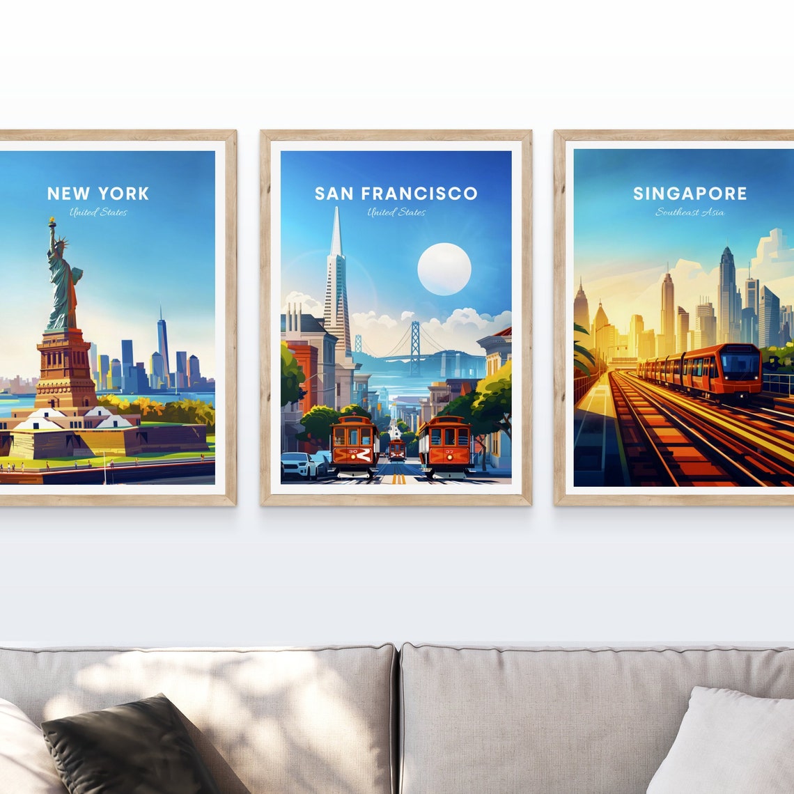 San Francisco Cable Cars Climbing the Hill with Bay Bridge Poster - Image 4