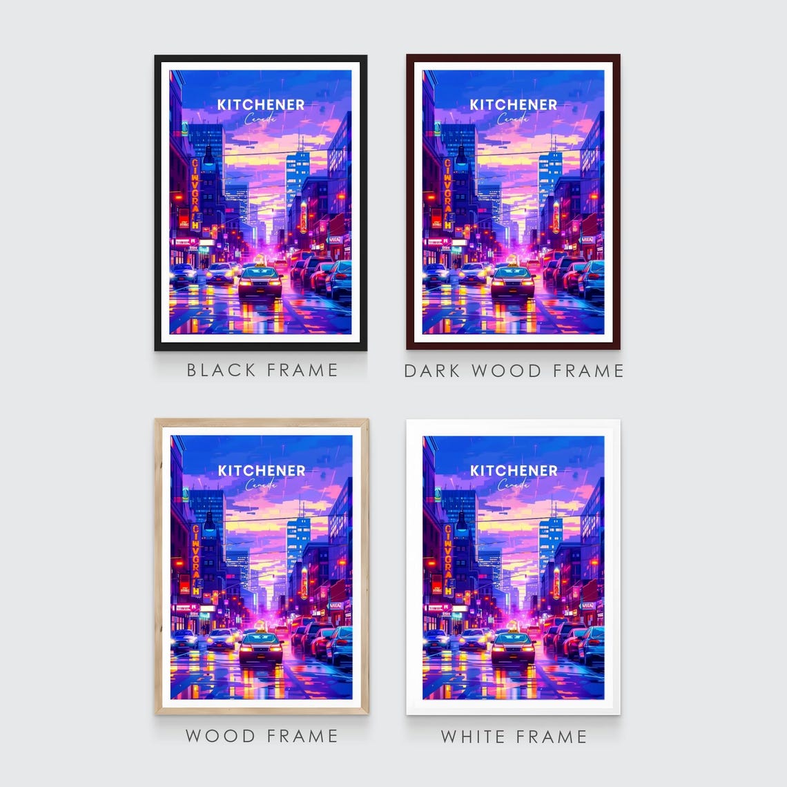 Kitchener Canada Neon Night Street Signs Vivid Traffic Glow Poster - Image 3