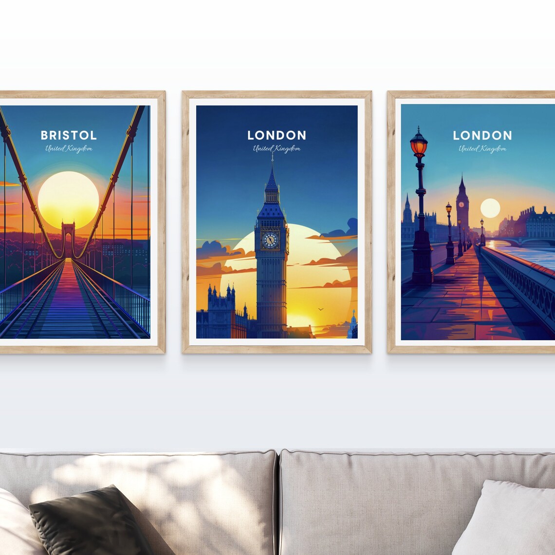 London England Big Ben Sunset Silhouette Thames Travel Poster - Image 4