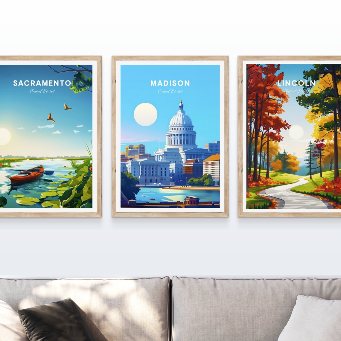 Madison Wisconsin State Capitol Lake View Sunny Travel Poster - Image 4