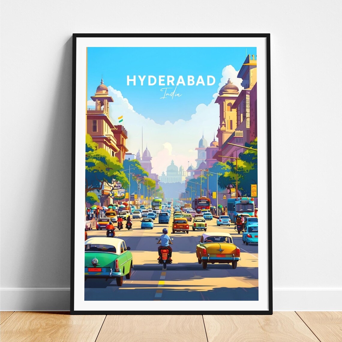 Hyderabad India Heritage Street Classic Vintage Cars Travel Poster