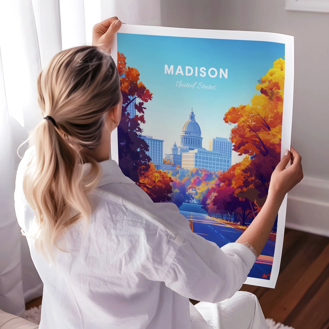 Madison Capitol Avenue Poster: Autumn Tree Tunnel Leading to the Dome - Image 3