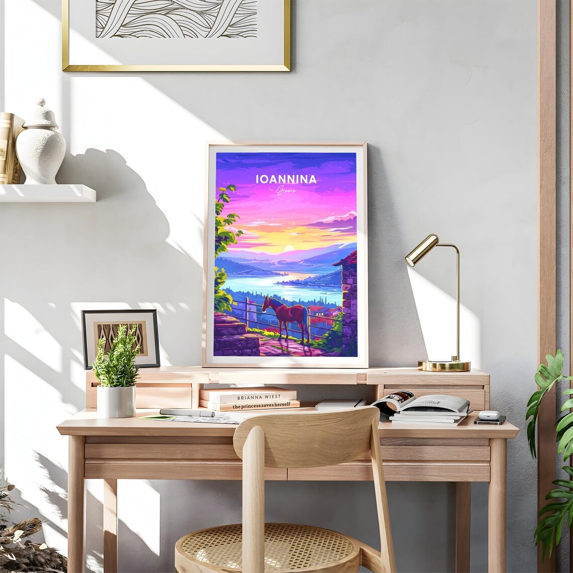 Ioannina Greece Horse Lake Sunset Purple Sky Scenic Travel Poster - Image 4