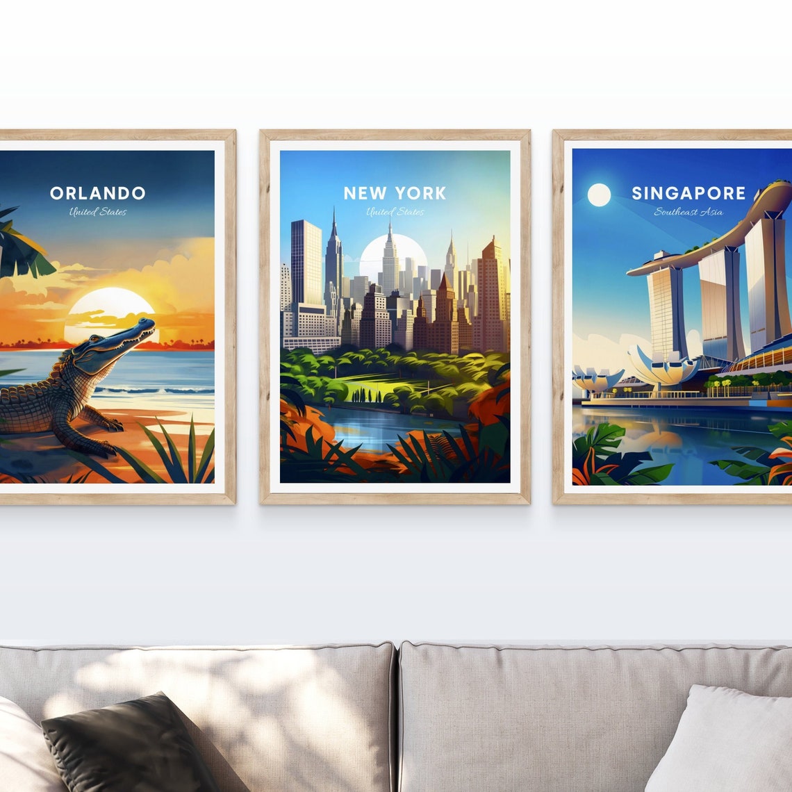 New York Manhattan Skyline Park Pond Moonlit Vintage Travel Poster - Image 4