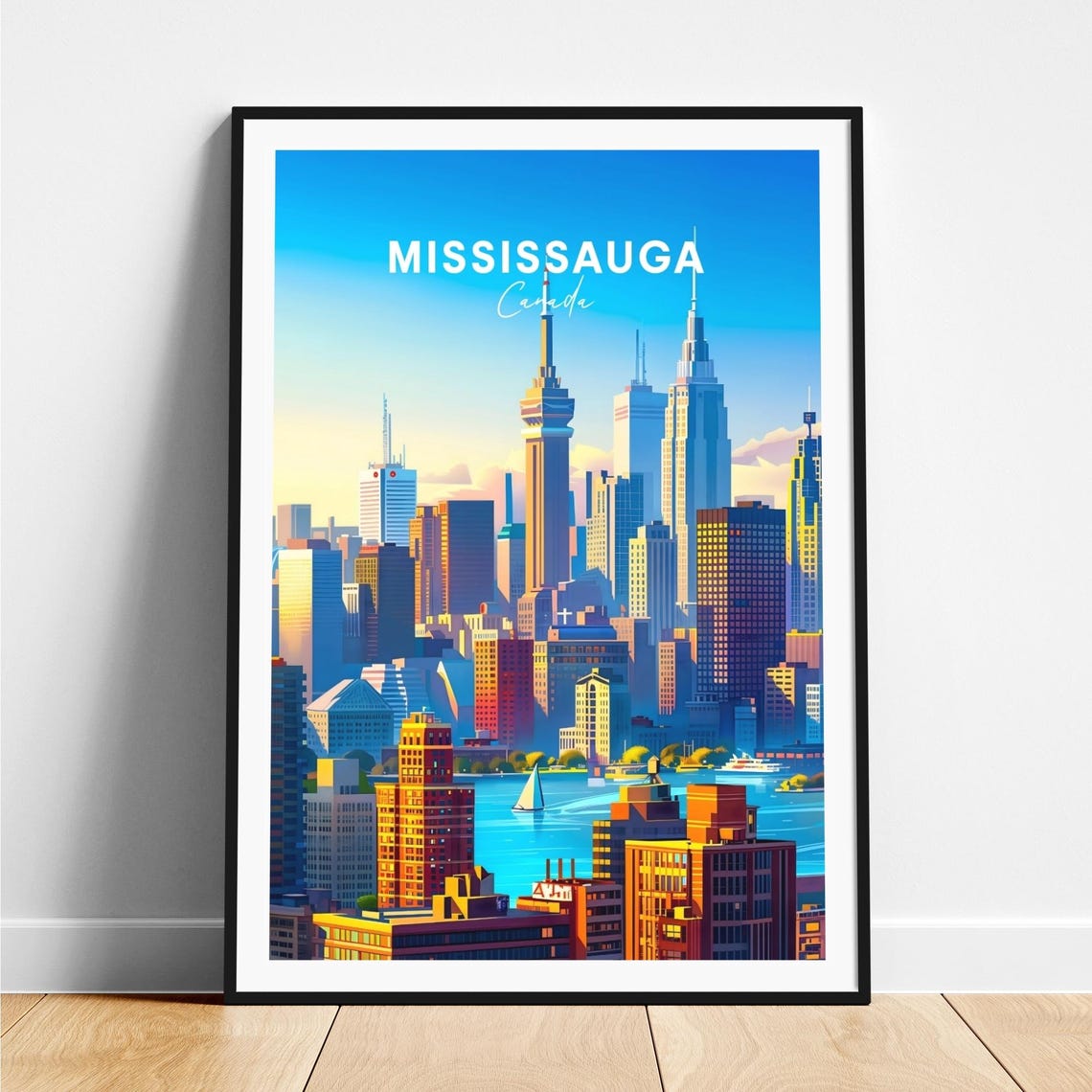 Mississauga Canada Skyline Tower Harbor Sailboat Sunset Poster