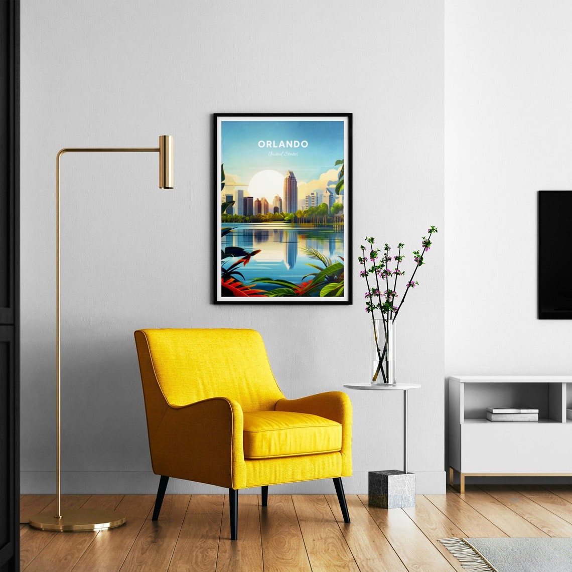 Orlando Florida Downtown Skyline Lake Reflection Vintage Travel Poster - Image 3
