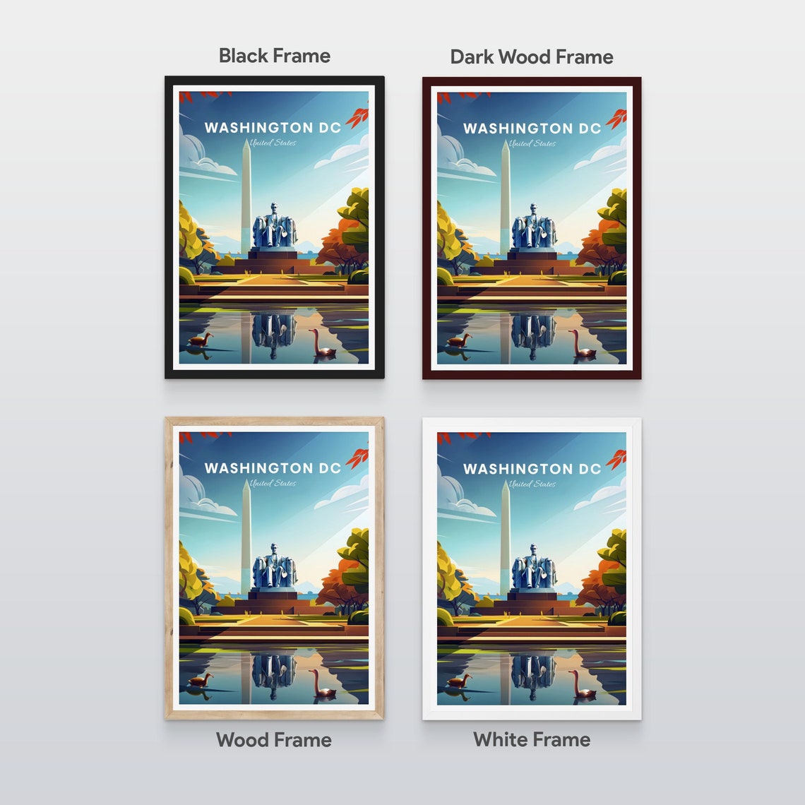 Washington DC Lincoln Memorial Washington Monument Pond Poster - Image 2