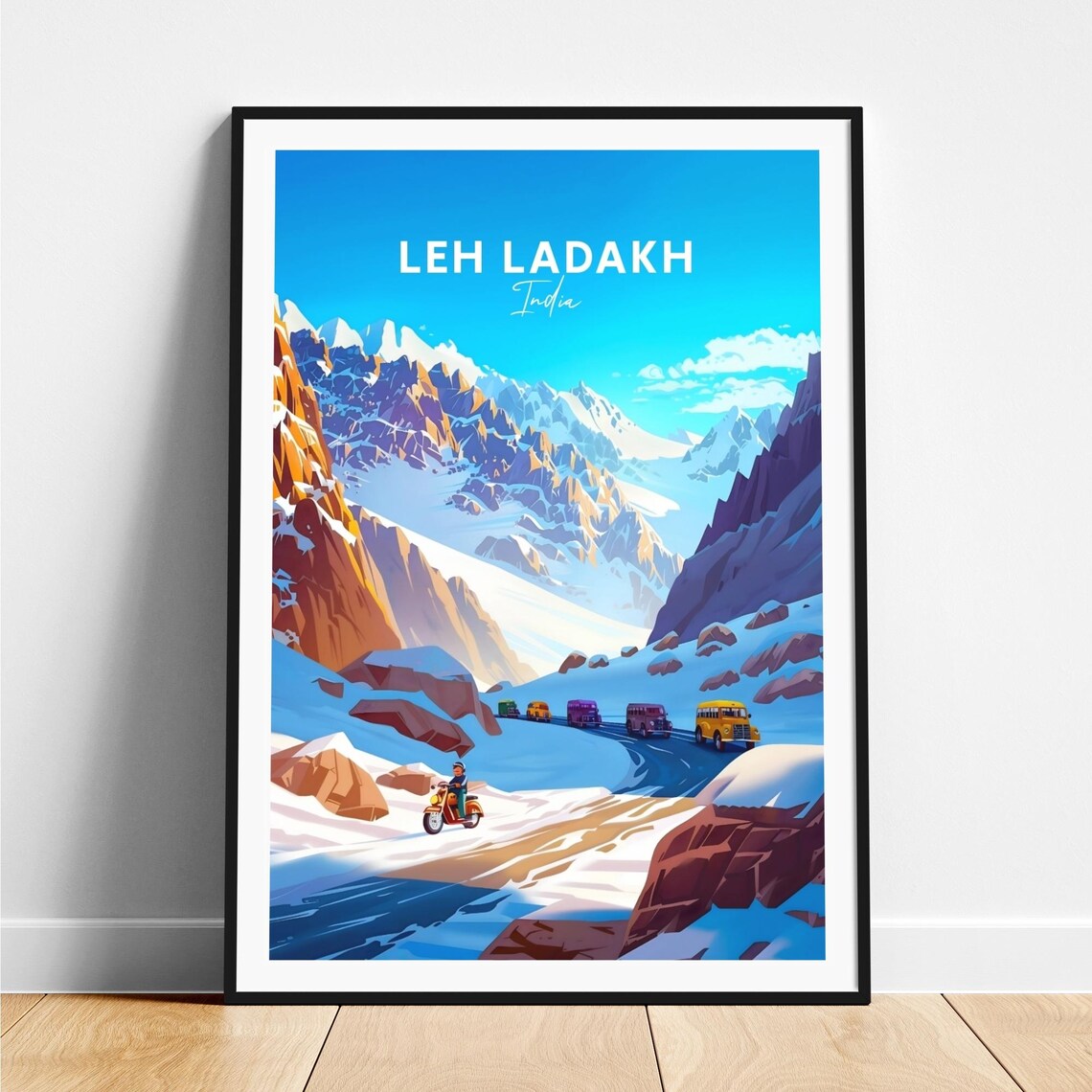 Leh Ladakh India Snowy Mountain Road Adventure Travel Poster