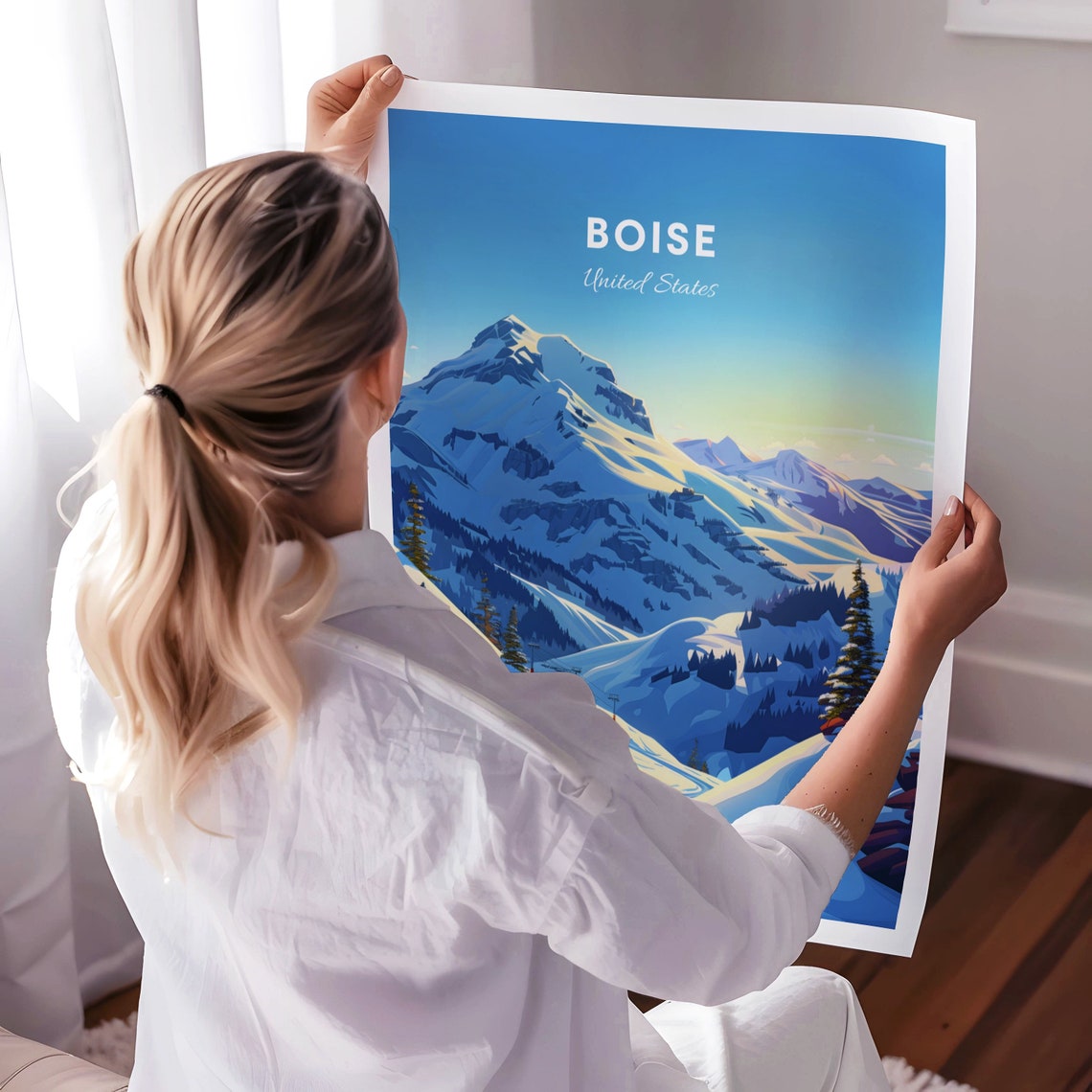 Boise Snow Peaks Poster: Ski Slopes Beneath Towering Blue Mountains - Image 3
