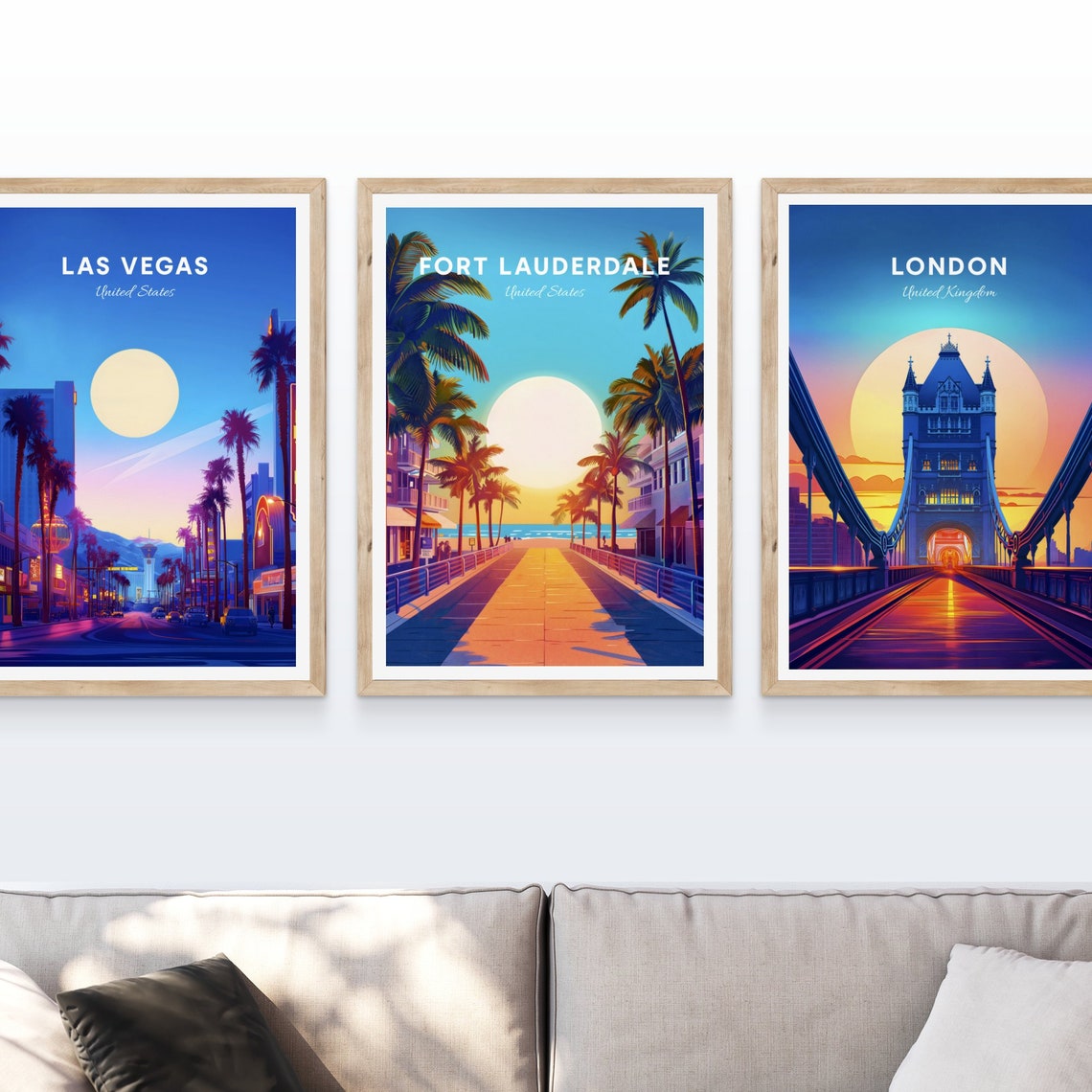 Fort Lauderdale Sunset Boardwalk Beach Palm Trees Ocean Travel Poster - Image 4
