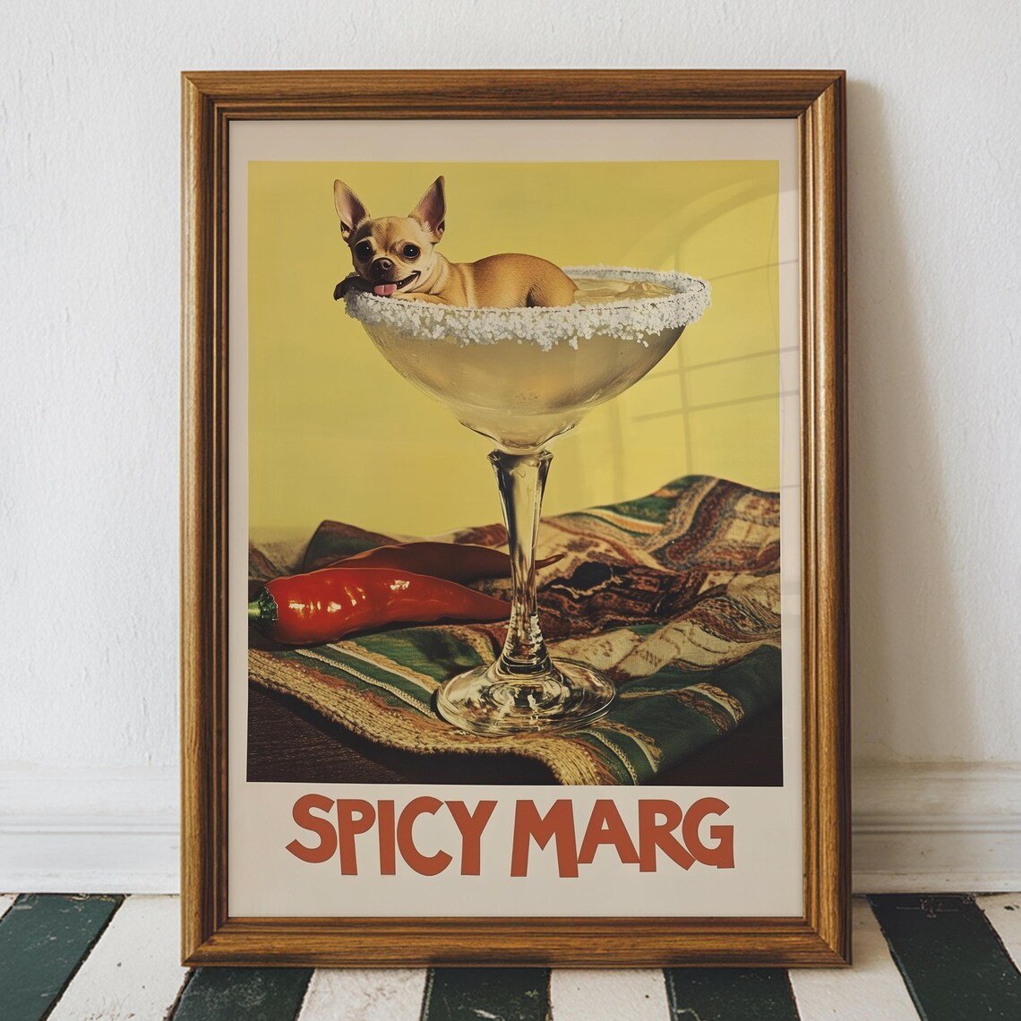 Retro Chihuahua Margarita Art Print, Cocktail Decor