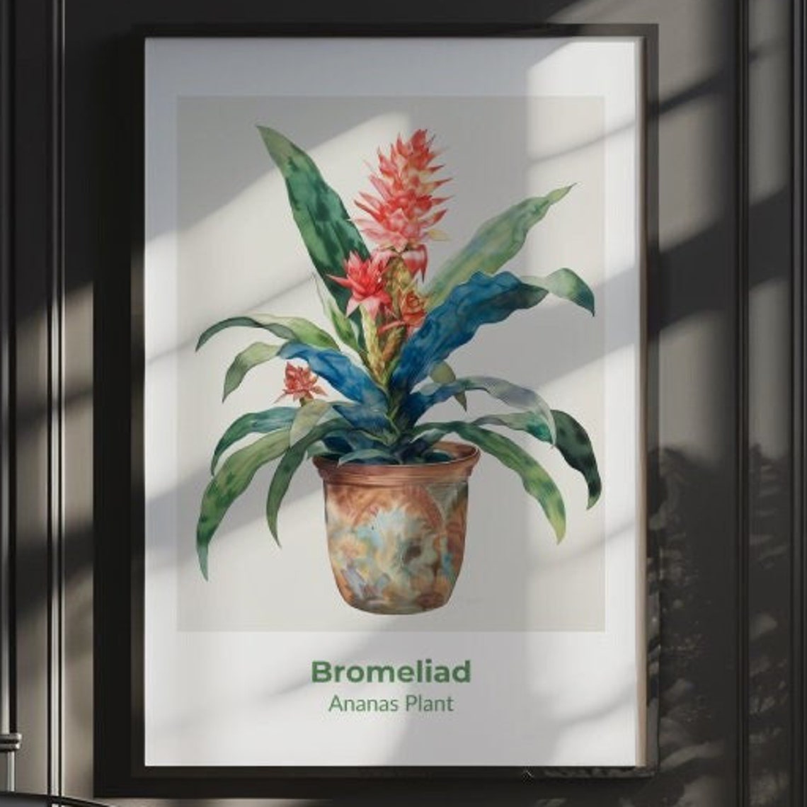 Red Bromeliad Bloom Ananas Plant Watercolor Botanical Art Poster