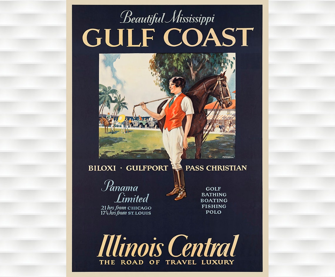 Gulf Coast Mississippi Illinois Central Railway Travel Poster