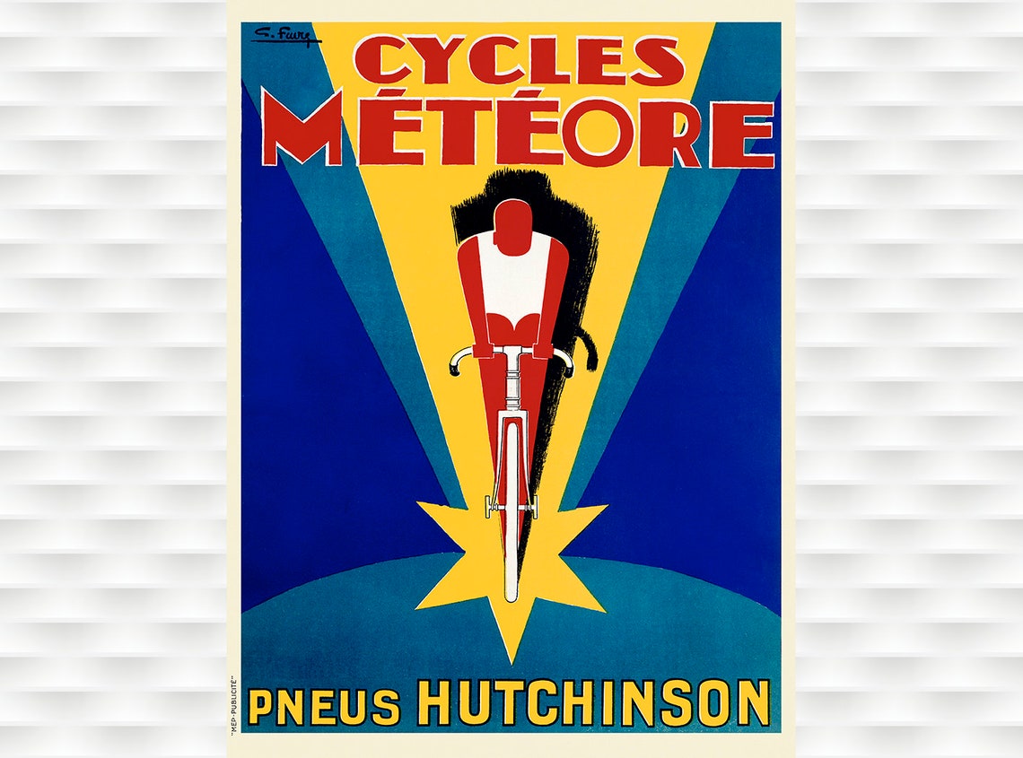 Cycles Meteore Pneus Hutchinson Art Deco French Bicycle Poster