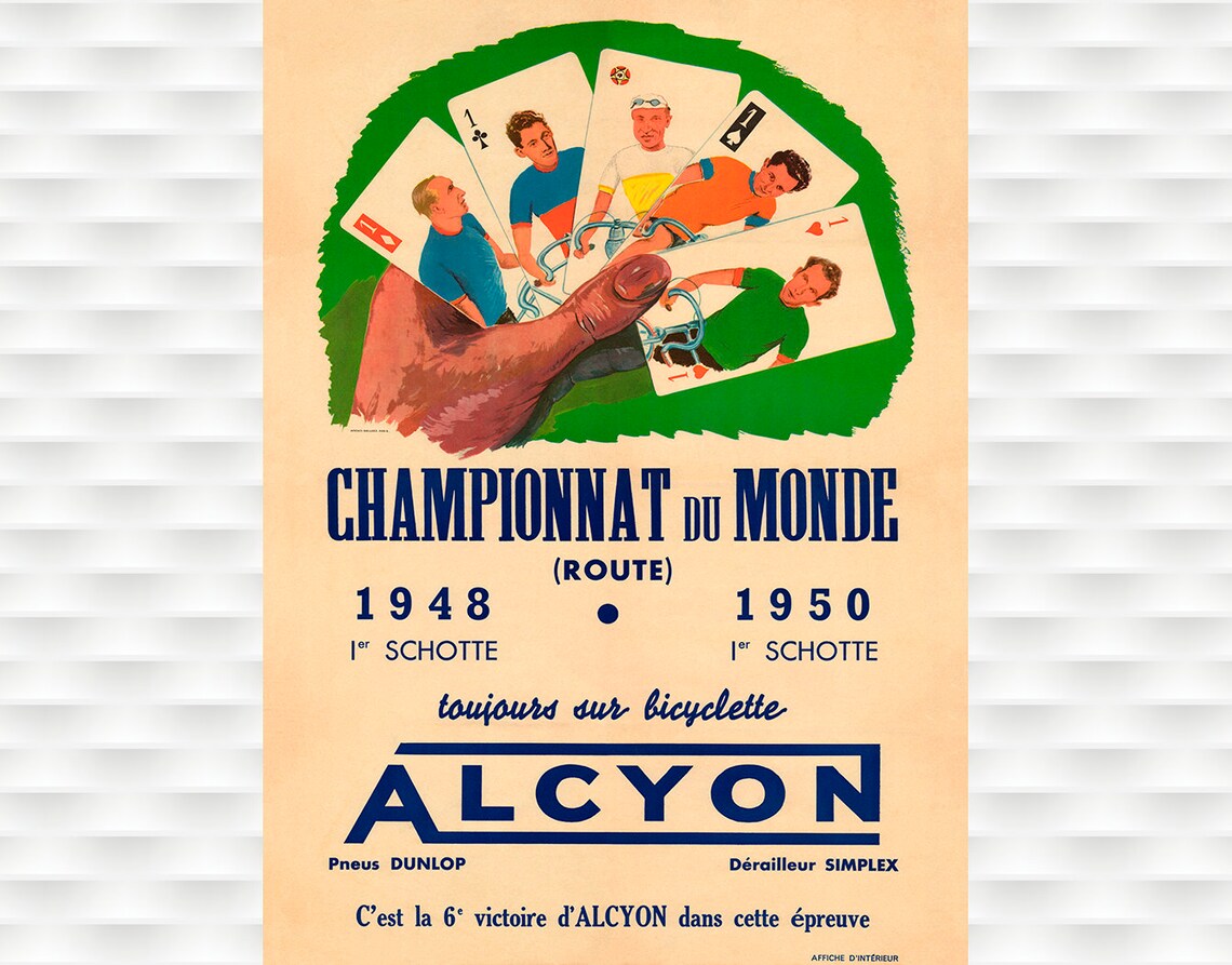 Alcyon Schotte World Champion 1948 1950 Cycling Victory Poster