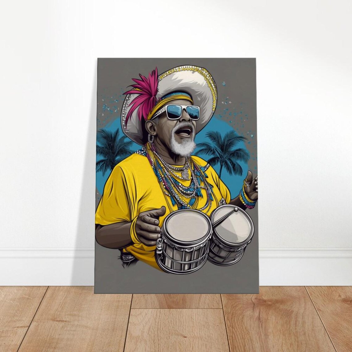 Caribbean Steel Drummer Festival Musician Tropical Art Poster