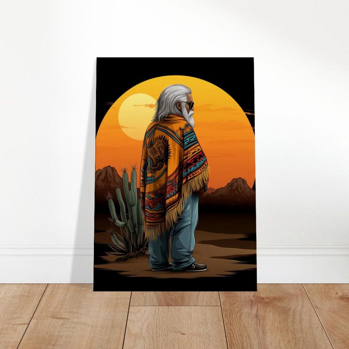 Desert Wanderer Poncho Sunset Saguaro Cactus Boho Southwest Poster