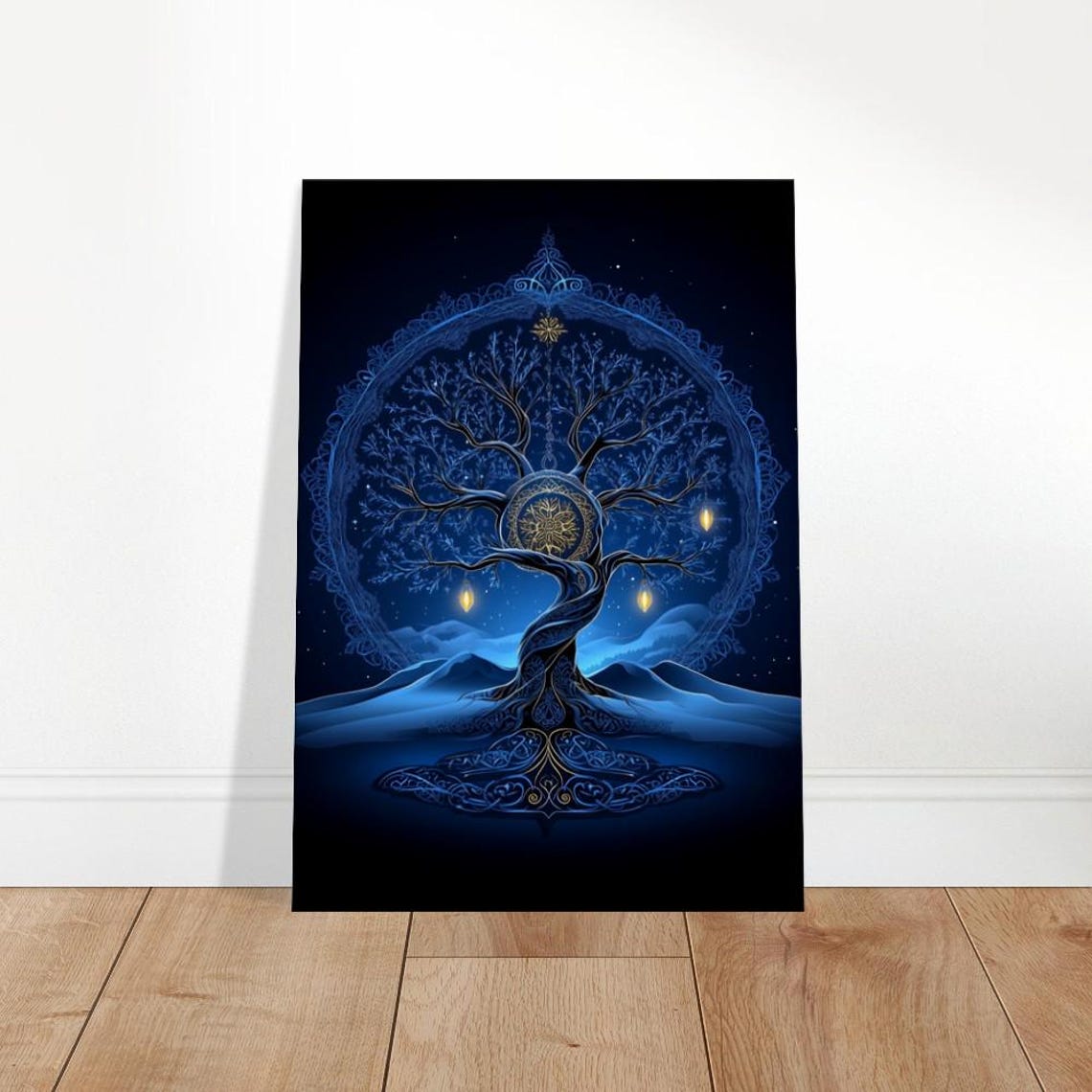 Celestial Tree of Life Mystical Blue Night Sky Fantasy Wall Art
