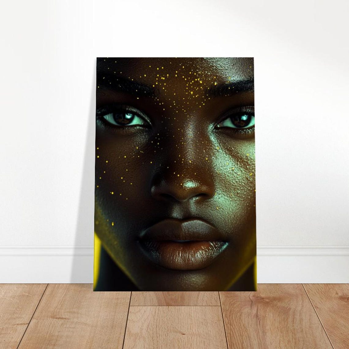 Golden Glitter Beauty Portrait Woman Face Dramatic Light Art Print