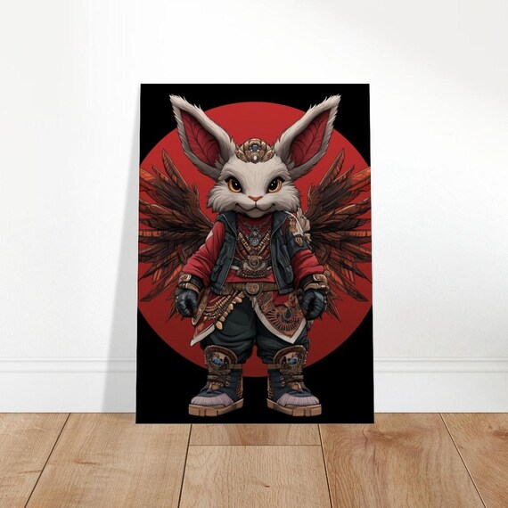 Streetwear Bunny Warrior Canvas Art Whimsical Animal Print