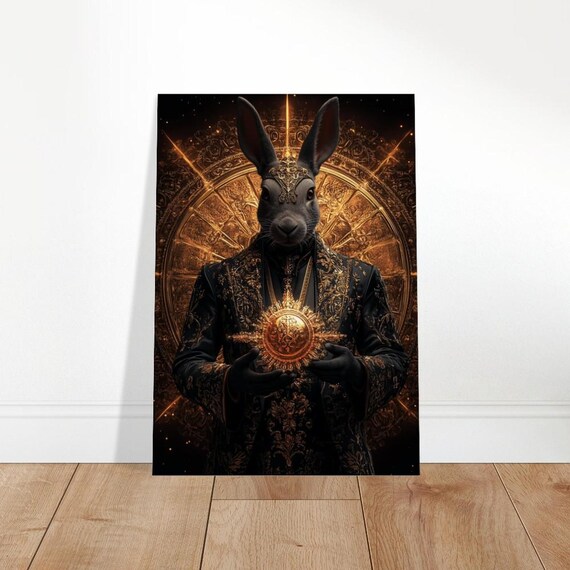 Regal Rabbit Canvas Print Mystical Gold Black Occult Decor