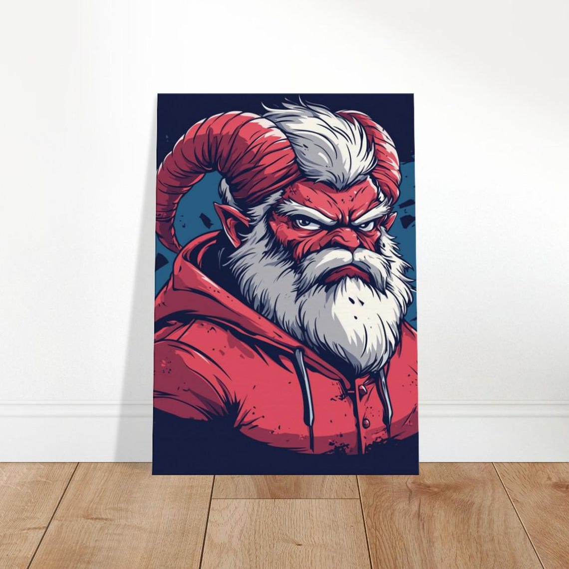 Menacing Krampus Red Demon Santa Horns Dark Christmas Art Poster