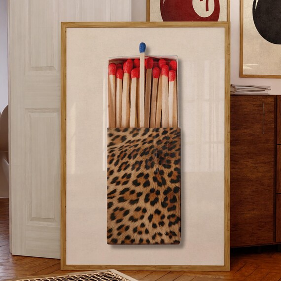 Leopard Matchbox Art Print Retro Dorm Decor Trendy Wall