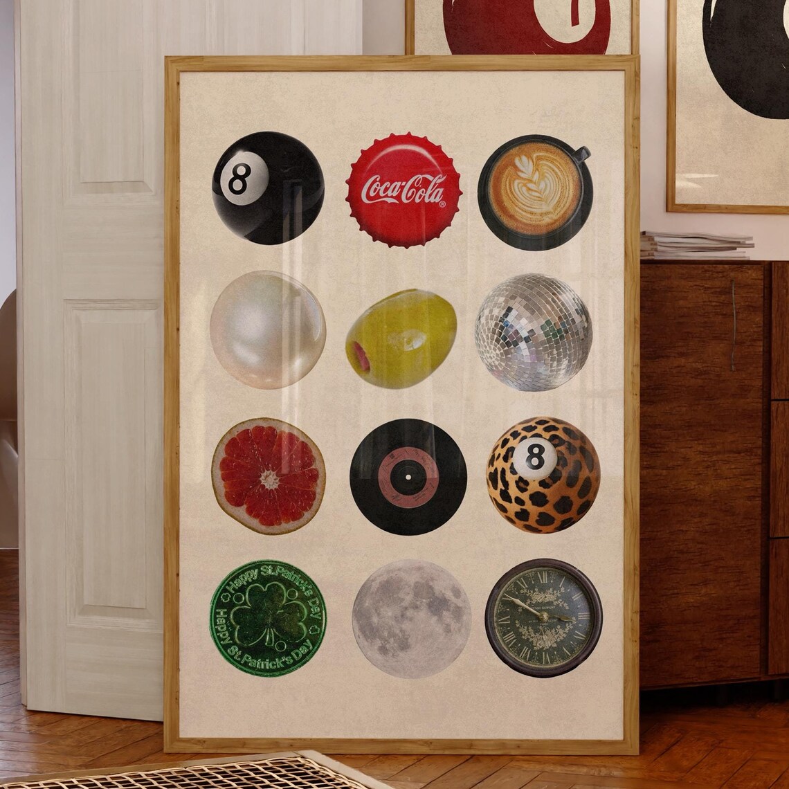 Retro Trendy Circle Icons Collage Dorm Room Decor Aesthetic Poster
