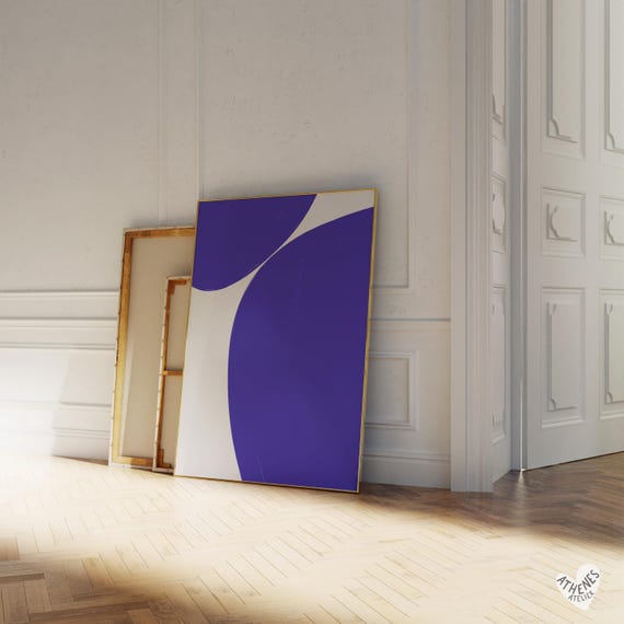 Abstract Print Navy Blue And White Shapes Minimalist Art Peaceful For Bedroom Above Bed Living Room Hand Drawn Line