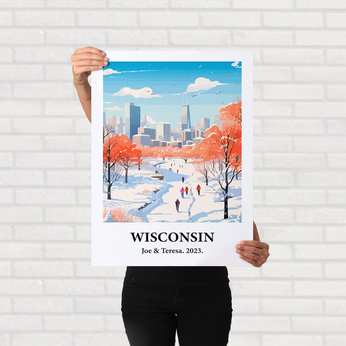 Wisconsin Winter Snow Park Skyline Vintage Style Travel Art Poster - Image 2