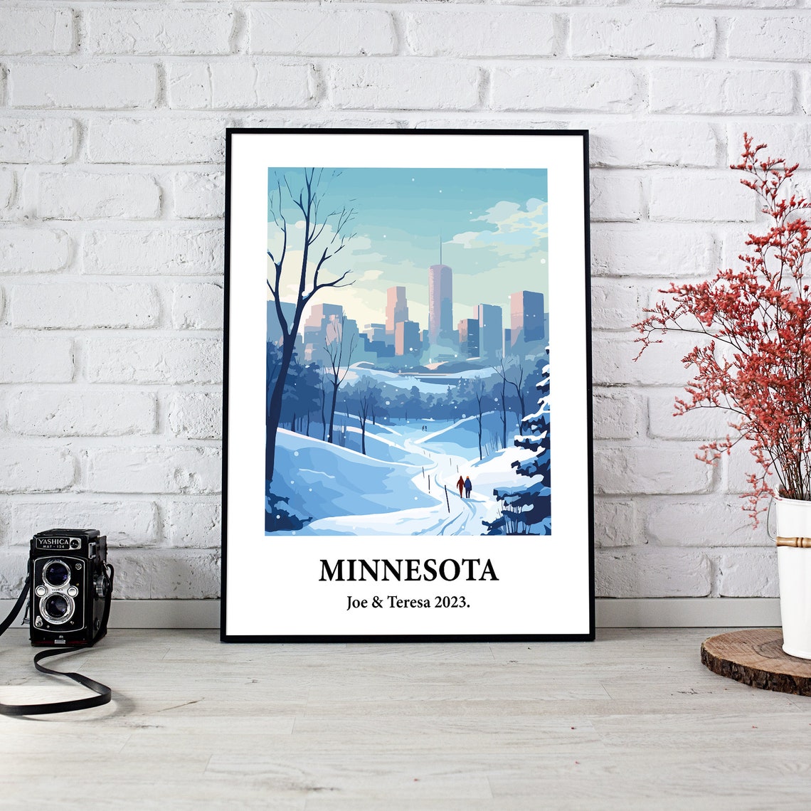 Minnesota Winter Snow Skyline Vintage Style Travel Art Poster - Image 3