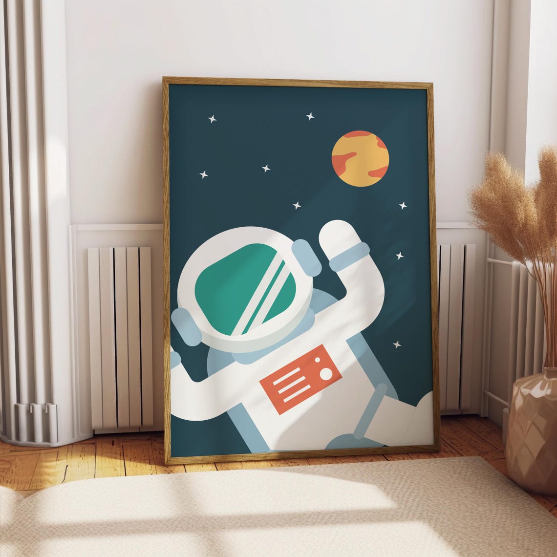 Floating Astronaut Space Planet Kids Nursery Illustration Print - Image 4