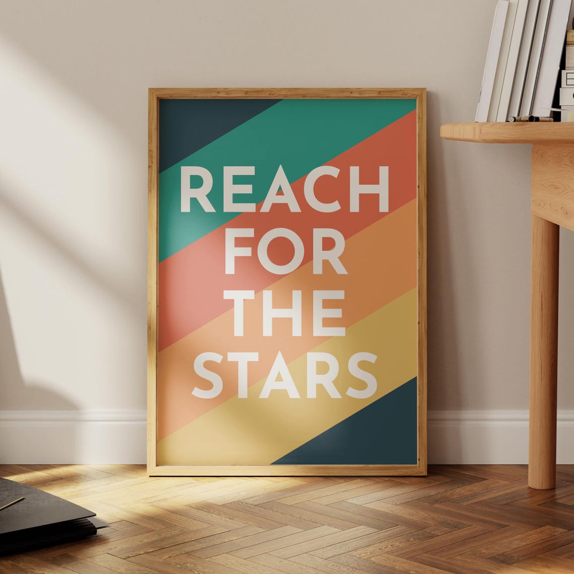 Reach for the Stars Retro Rainbow Stripe Motivational Poster