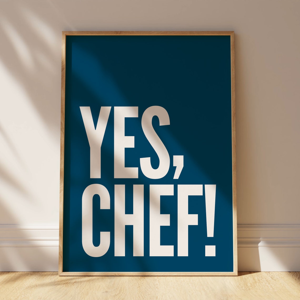 Yes Chef Navy Blue Bold Kitchen Call Retro Quote Typography Poster - Image 4